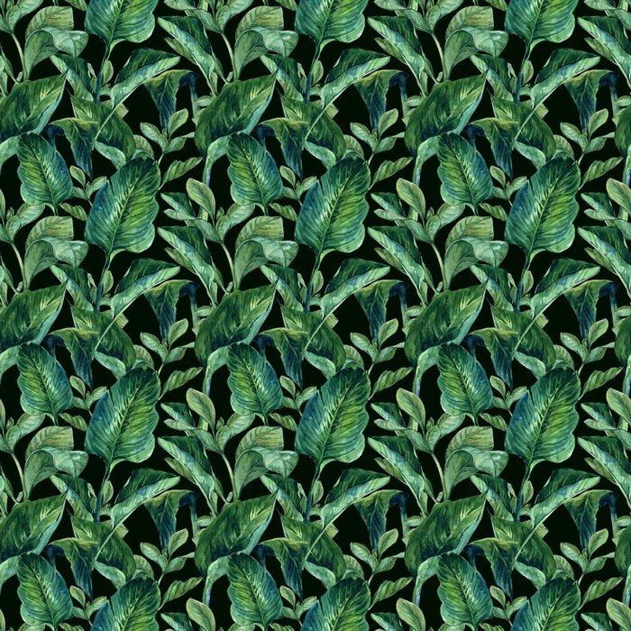 Fotomurales mexico papeles pintados lavables fondo inconsutil de la acuarela con hojas tropicales 1 - Papel Tapiz Hojas Tropicales en Fondo Negro 01