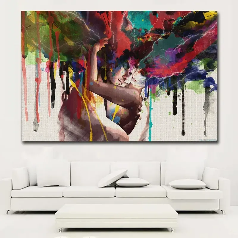 Abstract Couple Hugging Together Love Kiss Oil Painting on Canvas Posters and Prints Cuadros Wall Art 3 - Cuadros Canvas: Personaliza tu espacio